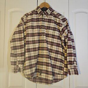 Tommy Hilfiger Mens Shirt Large Button Down Green/Burgundy Plaid Long Sleeve